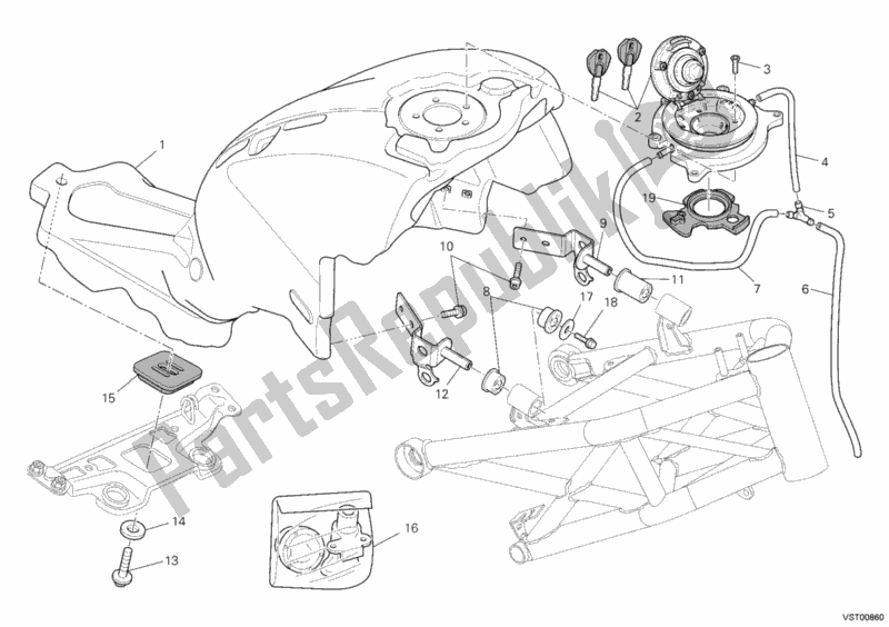 All parts for the Fuel Tank of the Ducati Monster 796 ABS Anniversary 2013